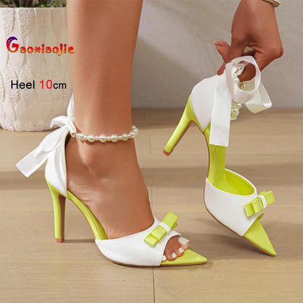2026 Fashion Super High Heels Women's Sandals Sexy Stiletto Casual Versatile Lady Sandals Summer Color Blocked Bow Ladies Shoes