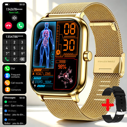 Golden Men woman Smart Watch 1.83" HD Screen Health Monitor wireless Call Sports Fitness tracking SmartWatches IP68 Waterproof