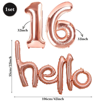 Rose Gold Sweet 16 Party Decoration Happy Birthday Plates Napkins Tablecloth Hello16 Balloon 16th Birthday Decorations for Girls