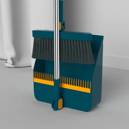 Soft Bristle Broom and Dustpan Set for Home Thickened Hair Sweeper with Squeegee Scraper for Floors