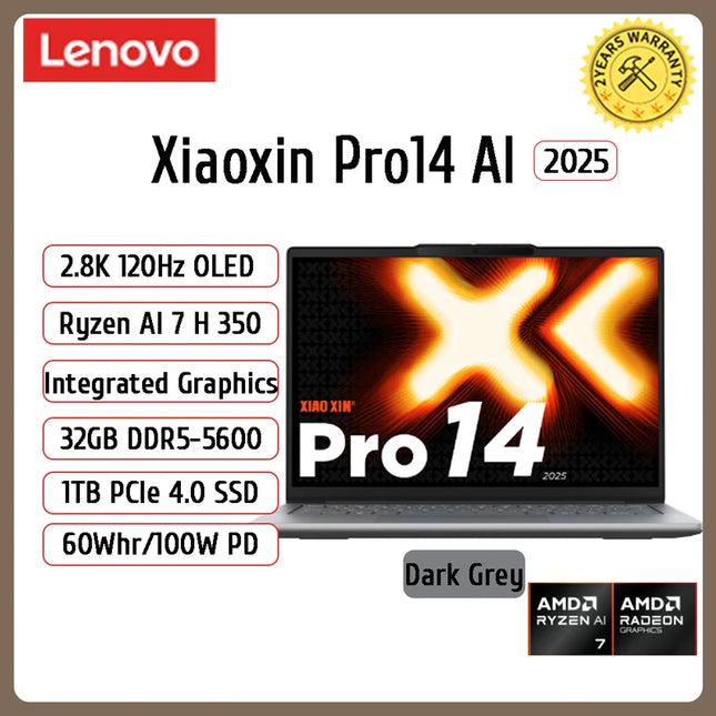 【2025 NEW】Lenovo Xiaoxin Pro 16 Laptop AMD AI 7H 350/860M 32G+1T 16inch 2.8K OLED Screen 120Hz Lenovo Notebook