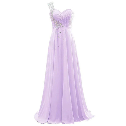 A Line Chiffon One Shoulder Bridesmaid Dresses Crystals Beading Pleat Elegant Wedding Party Formal Prom Evening Corset Back