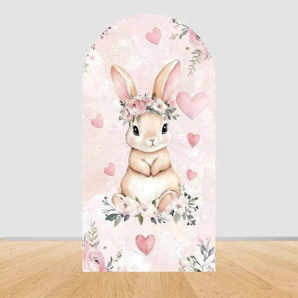 Pink bow cute rabbit arch background baby shower baby first birthday party layout background double-sidedprinting stretch fabric