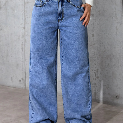 Size: S-5XL Women's Summer Autumn Wide-Leg Jeans High-Waist Plus-Size Jeans Straight-Leg Loose Casual Pants Girls Wide Leg Pants