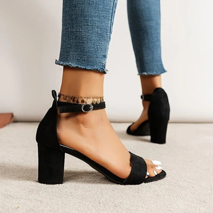 Women Heels Sandals 2025 New Summer Sandal Fashion Square  Ladies Elegant Dress High Heels Sandal Shoes Outdoor Casual Slides
