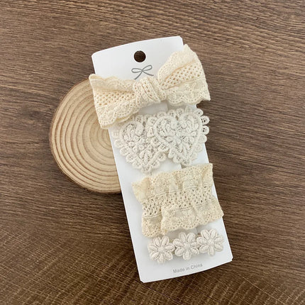4Pcs Kids Fabric Lace Flower Barrettes Baby Princess Hair Accessories Newborn White Hairpins Bow Hairclips Girls Birthday Gifts