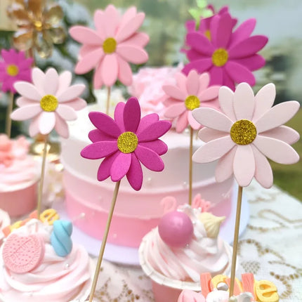 24pcs Daisy Themed Party Supplies Mixed with Flowers Perfect for Decorating Cupcakes Toothpicks and Birthday Celebrations