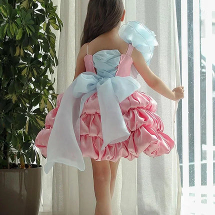 lolita princess dress for girls, summer bow, pink puffy cake dress for children, model fashion show and performance clothing