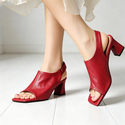 Womens Square Toe High Heels Sandals Chunky Shoes Trend Slippers Fashion Slides Casual Walking Shoes Mujer Flip Flops