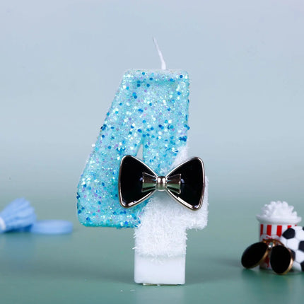 Black Bow Tie Digital Number Birthday Candles Little Boy Theme Dual-Color Design Party Cake Topper Decoration
