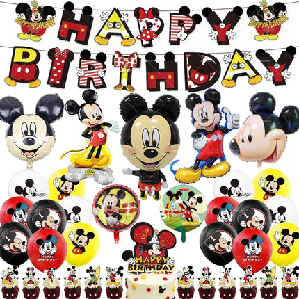 Mickey Balloon Cartoon Mouse Minnie Decorations Party Happy Birthday Banner Cake Topper Disposable Tableware Background Gift Bag