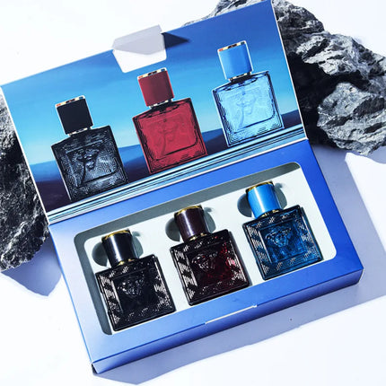 Luxury 3Pcs Men Perfume Gift Set Woody Citrus Ocean Scent Long Lasting Eau de Toilette Portable Travel Spray Present For Dating Office Holiday Birthday