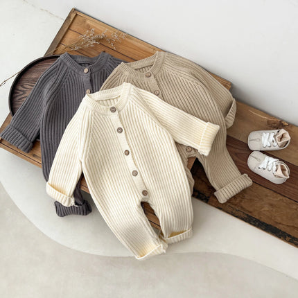 Baby Onesie Spring and Autumn Clothes Solid Color Knitted Climbing Clothes Newborn Autumn Sweater Romper