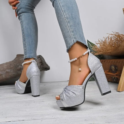 Women Sandals Thick Platform Sandals Woman Summer Square Toe High Heels Shoes Plus Size Party Dress Shoes Women