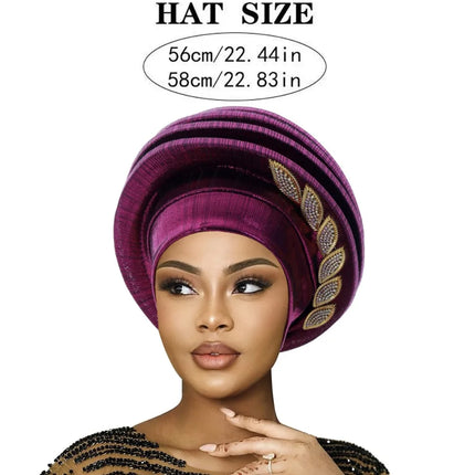 Leaves Diamonds Spiral Beret Turbans Lightweight Luxury Afrcian Lady Head Wraps Breathable Turban Nigeria Headpiece For Women