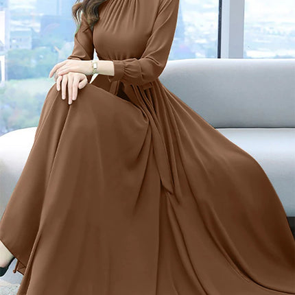 ZANZEA Women Long Sleeve A-line Sundress Spring Long Dress Autumn Solid Party Holiday Maxi Dresses Vestidos Femme Vintage Robe