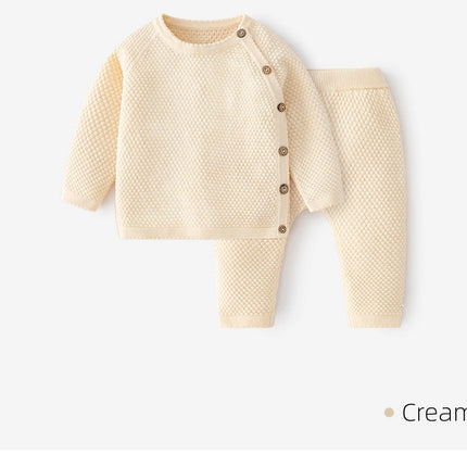 Baby Knitting Autumn Winter Clothes Set Solid Color Cotton Infant Long Sleeve Sweater Top and Trousers 2pcs Outfits
