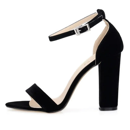 Women Sandals Pumps Open Toe Sexy Ankle Straps High Heels Summer Ladies Bridal Suede Thick Heel Office Party Dress Wedding Shoes