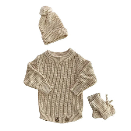 Personalized Name Baby Romper Autumn Winter Warm Knitted Sweater Jumpsuit Infant Outfit Hat Socks Set Newborn Clothes Gift