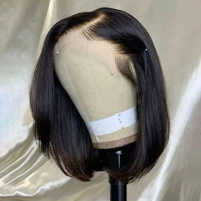 16 Inch Short Straight Bob Human Hair Wig Bone Straight 13X4 HD Invisible Transparent Lace Front Wigs Silky Straight Real Human Hair Pre Cut Pre Plucked With Baby Hair 250% Density Put On And Go Bob Wigs For Women Beginner Fr