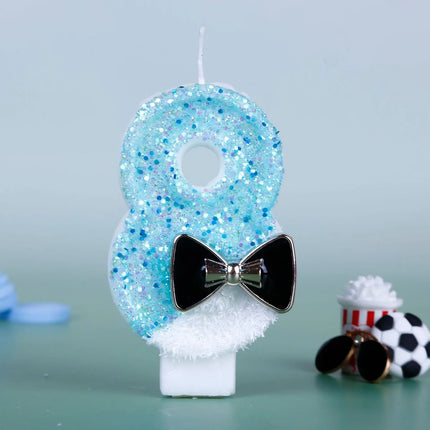 Black Bow Tie Digital Number Birthday Candles Little Boy Theme Dual-Color Design Party Cake Topper Decoration