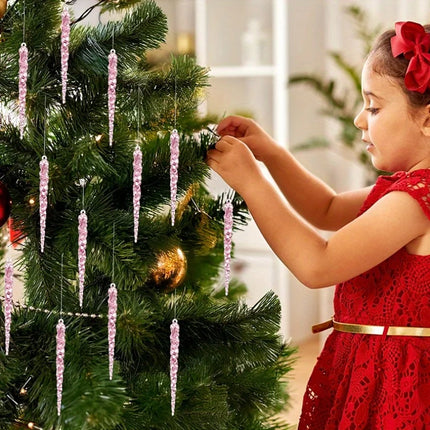 10Pcs Christmas tree icicle decoration, hanging acrylic crystal Christmas decoration 5.1 inches (about 13 centimeters) transparent plastic icicle used for Christmas trees and winter wonderland decoration products