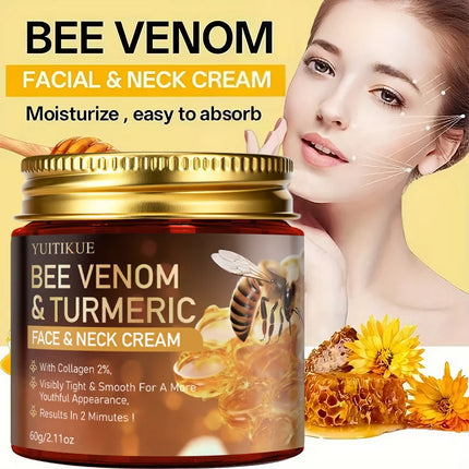 YUITIKUE Bee Venom & Turmeric Face Neck Cream 60g with Collagen 2% for Tight, Smooth & Youthful Skin