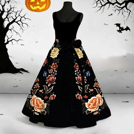 Elegant Long Skirt Retro Floor-Length Skirt Daily Fashion Vest Dress Round-Neck Slim Skirt Summer Women's Sleeveless Dress