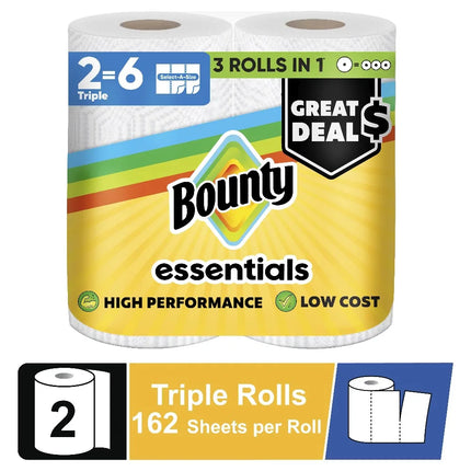 Essentials Paper Towels Select-A-Size, 2 Triple Rolls, White, 162 Sheets Per Roll