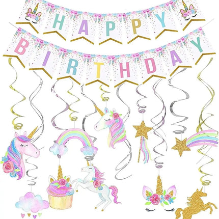 Unicorn Birthday Decoration Plates Napkins Happy Birthday Banner for Magical Horse Party Girls Baby Shower Decorations Supplies
