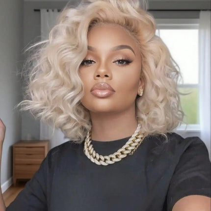 613 Blonde Short Wigs Lace Frontal Wigs Human Hair Full And Thick 13x4 HD Transparent Lace Front Wigs Human Hair Pre Plucked With Baby Hair 200 Density Kinky Curly Glueless Human Hair Wig For Women