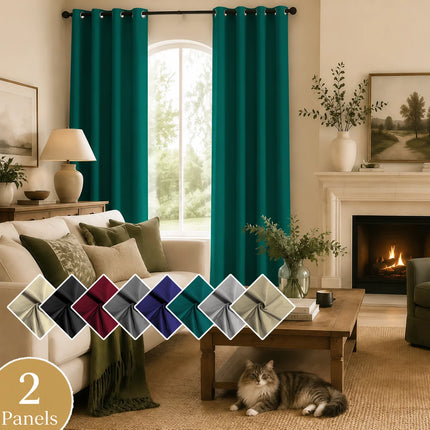 2 PCs Thermal Insulation 100% Blackout White Coating Curtains for Bedroom, Privacy Protection Noise Reduction Room Darken Grommet Top Curtains for Office, Living Room, Dining Room