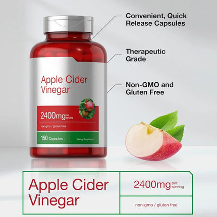 Apple Cider Vinegar Capsules with Natural Ingredients Daily Wellness Supplement Non-GMO Gluten Free 150 Count Per Bottle
