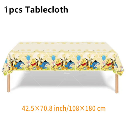 Winnie The Pooh Balloons Happy Birthday Banner Decoration Yellow Bear Party Supplies Backdrop Cake Topper Disposable Tableware