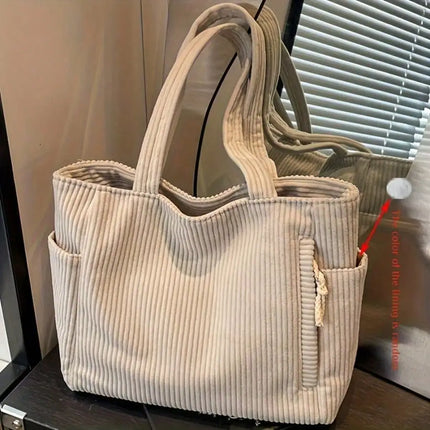 A stylish new tote bag for women—crafted from soft, comfortable corduroy fabric, making it the ideal choice for daily commuting.
