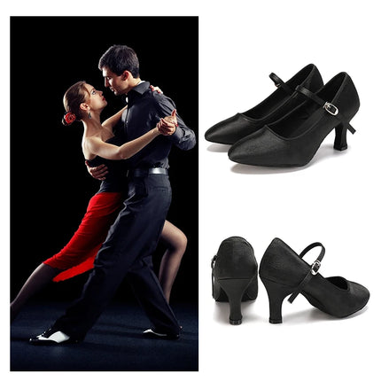 SWDZM Women Ballroom Dance Shoes Silk Modern Latin Shoes Satin Cost-effective Waltz Tango Dancing Heels Closed Toe Salsa Shoes