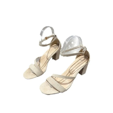 One-line Buckle High-heeled Sandals Summer Casual Versatile Comfortable Women's Shoes New Fashion Square-heeled Women Sandals