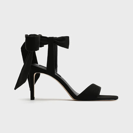 European and American Summer New Ankle Strap Women's Slim High-heeled Sandals Fashionable and Sexy Bow Party Wedding Sandals 40