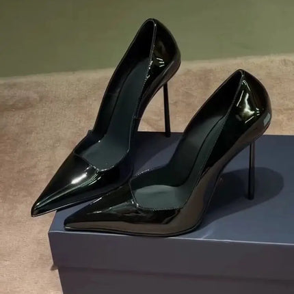 Fashion Red Patent Leather High Heel Shoes Women Sexy Pointed Toe Dress Pumps Office Lady Shoes Black