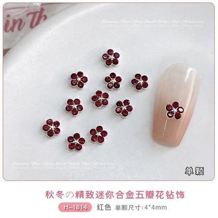 10PCS 3mm 4mm Mini 3D Nail Art Rhinestone Pearls Five-petaled Flowers Accessories For Manicure Decor Nails Decoration Supplies