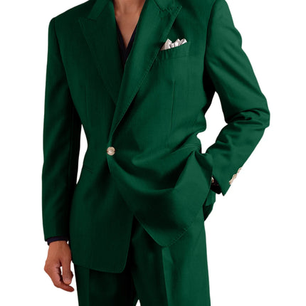 Men's Linen Set 2 Piece Peak Lapel 1 Button Slim Fit Blazer Straight Trousers Lightweight Breathable Summer Casual Wedding Party