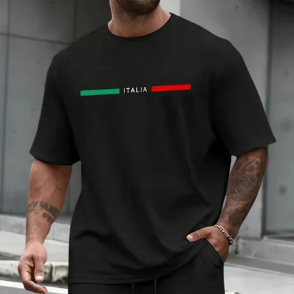 2026 New Arrival Men's Short-Sleeve Shirt Summer Letter Print Crew Neck Short-Sleeve Shirt Stylish Casual Loose-Fit Men's Top