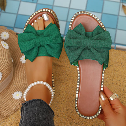 Fashion Women Slippers 2026 New Outdoor Sandals Trend Summer Bow Shoes Women Flat Plus Size Slippers Lightweight Slides Women