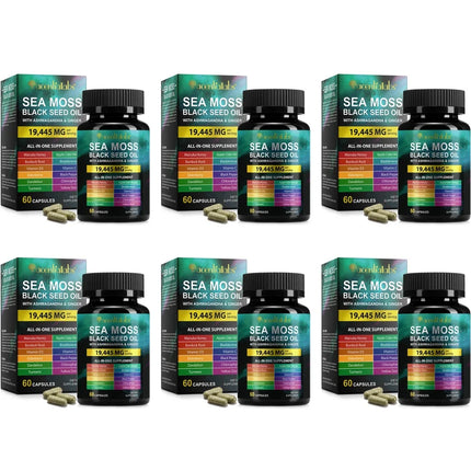 Acentialabs Sea Moss Black Seed Oil Capsules with Ashwagandha Vitamin C and Vitamin D3 Immune Energy & Detox Support 60 Capsules