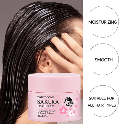 SAKURA Hair Cream with Keratin & Argan Oil - Intensive Repair for Dry/Damaged Hair, Frizz Control, 72H Moisturizing & UV Protect