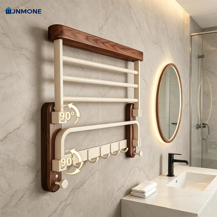 Modern Luxury Bathroom Accessories Set Walnut Wood Towel Rack Wall Mounted Bathroom Hardware Set Shelf Hooks Toilet Paper Holder