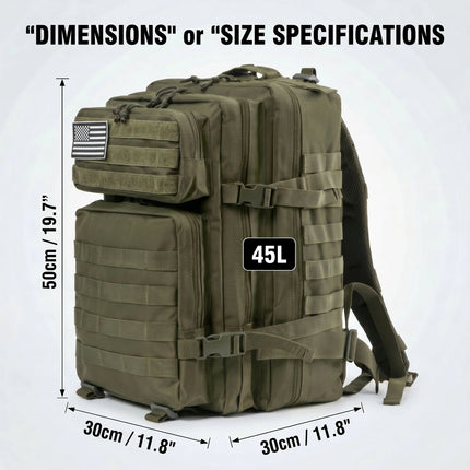 45L Tactical Travel Backpack Molle Large Capacity Multi Pocket Storage Bag Durable Wear Resistant Camping Hiking Trekking Bushcraft Daypack Heavy Duty Rucksack For Men Women Business Trips Mountain Climbing Daily Commute Lugg