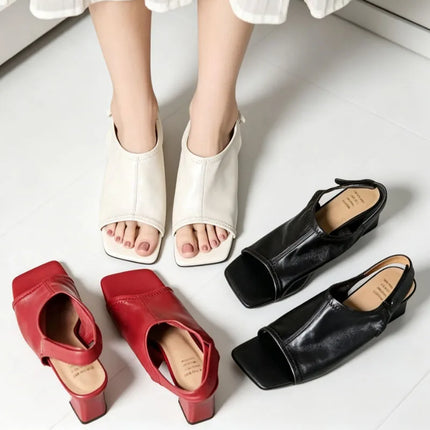 Womens Square Toe High Heels Sandals Chunky Shoes Trend Slippers Fashion Slides Casual Walking Shoes Mujer Flip Flops