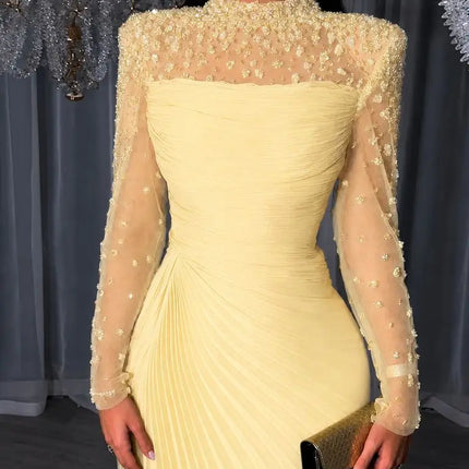 SESSRYMNIR Women'S Formal Evening Gowns Customize Scoop Neck Beading Luxury Evening Dresses Long Sleeves Straight Floor-Length