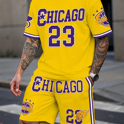 Men's Sports Short Sleeve Top Shorts Set Plus Size Breathable Basketball Sports Clothing Letter Print T-shirt Shorts 2-piece Set
